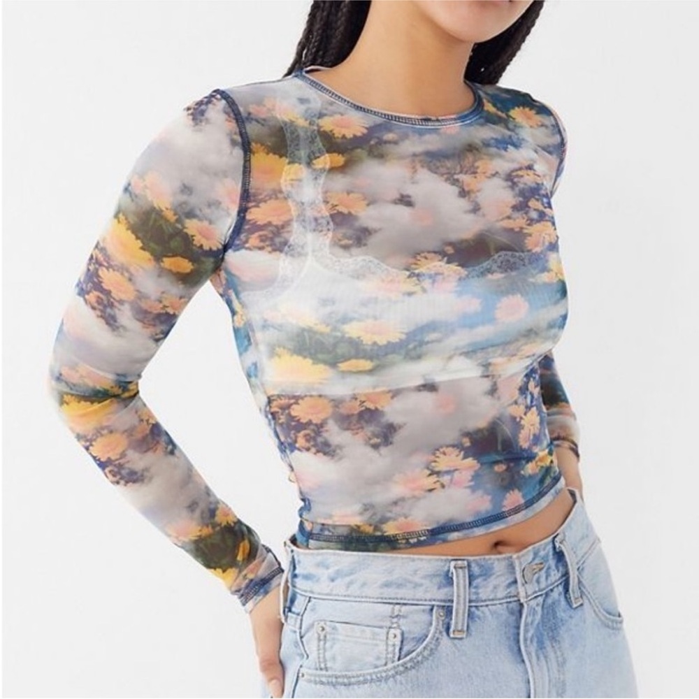 URBAN OUTFITTERS floral mesh long sleeve